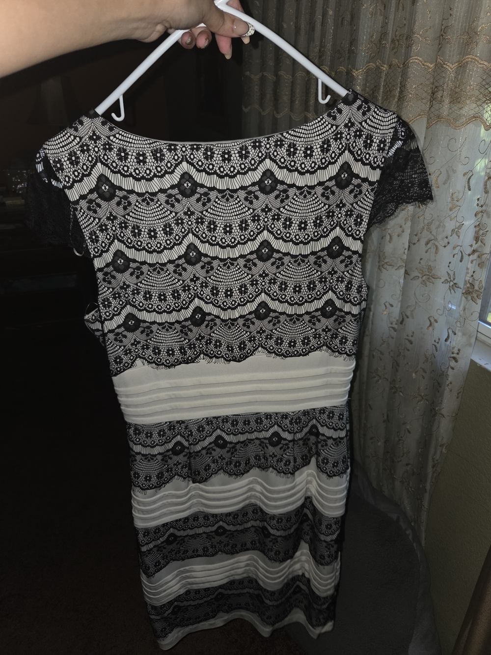 Jax Black Lace Overlay on Cream Sheath Dress